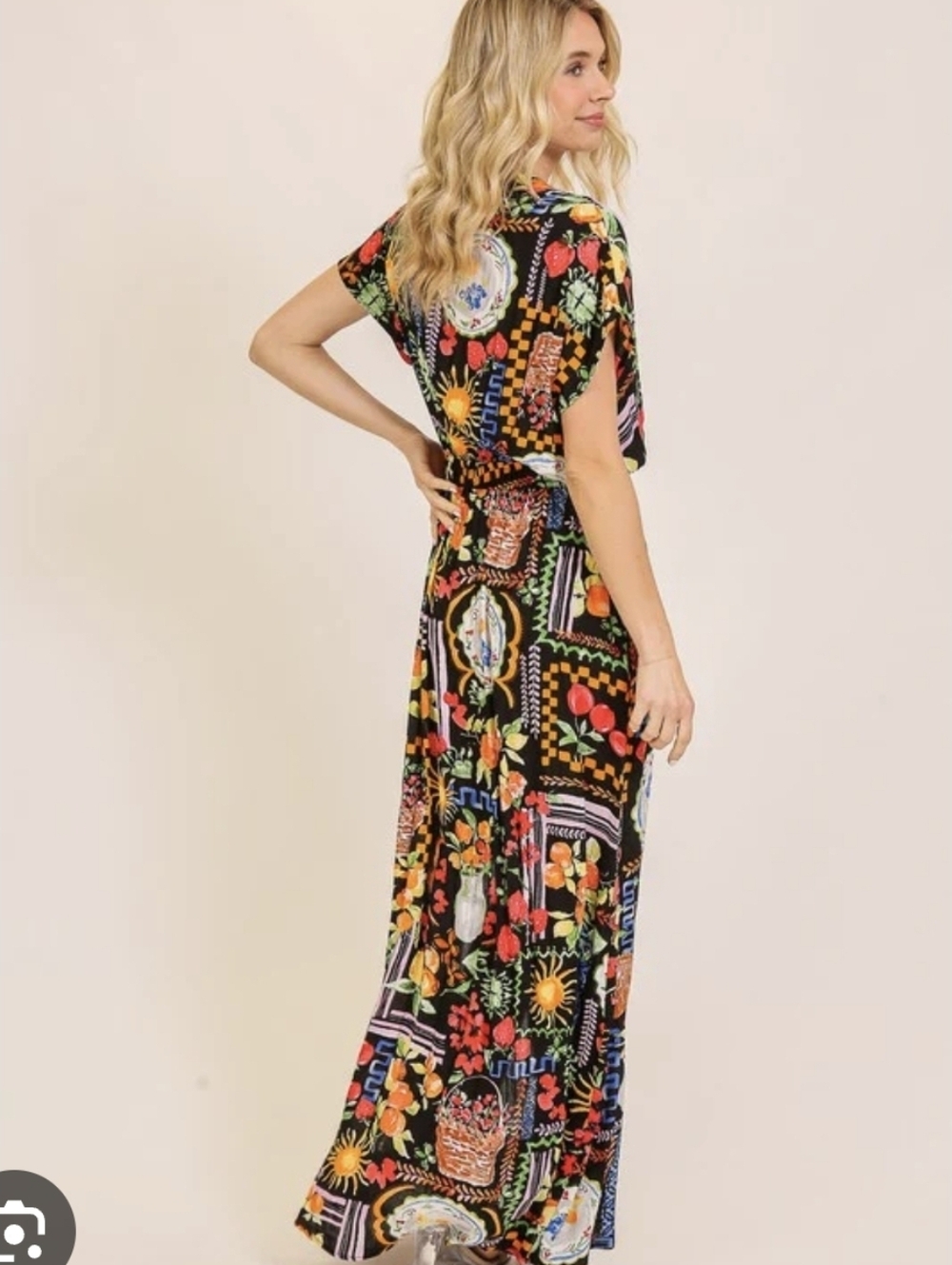 Timing Printed Maxi Dress With Slit Size L